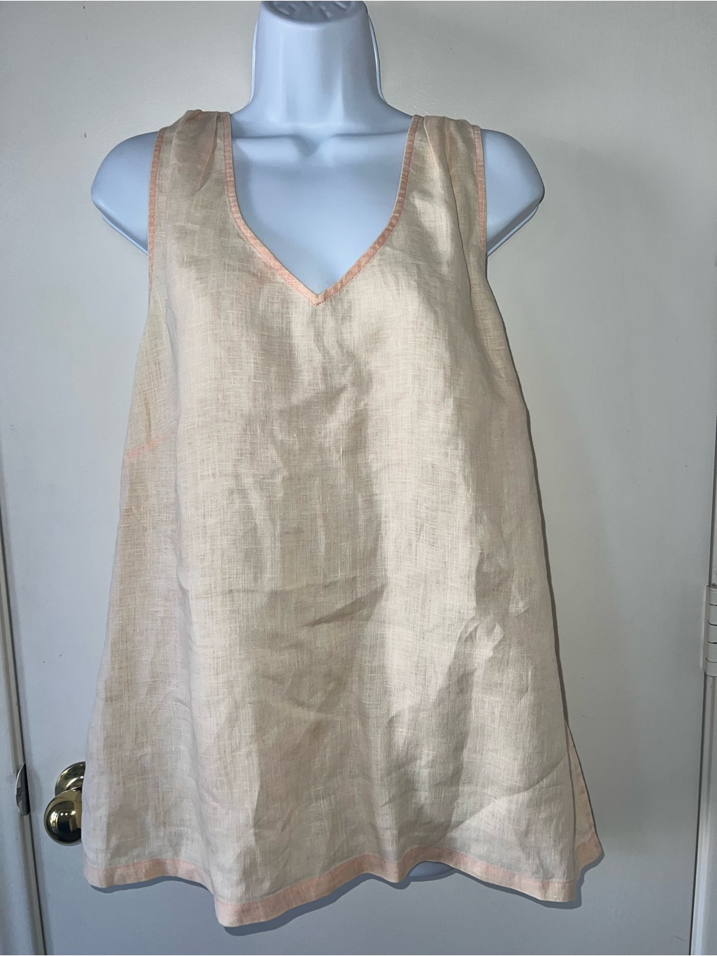 Women’s Peach/Cream Linen V-Neck Tank Top